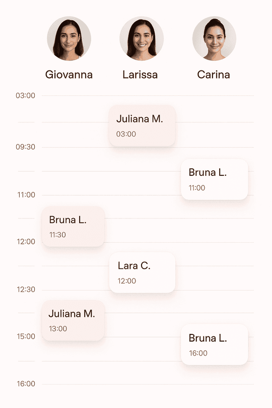Agenda com horários dos profissionais