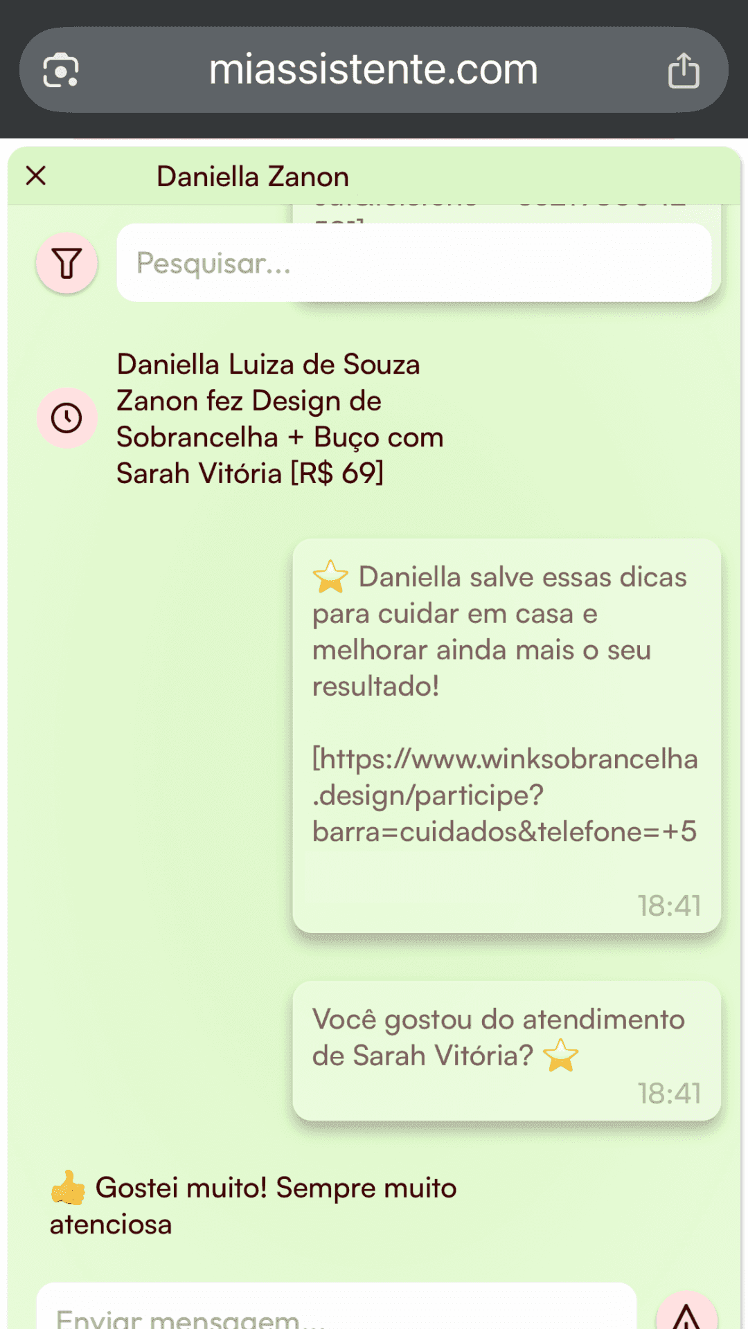 Conversa WhatsApp com a Mia